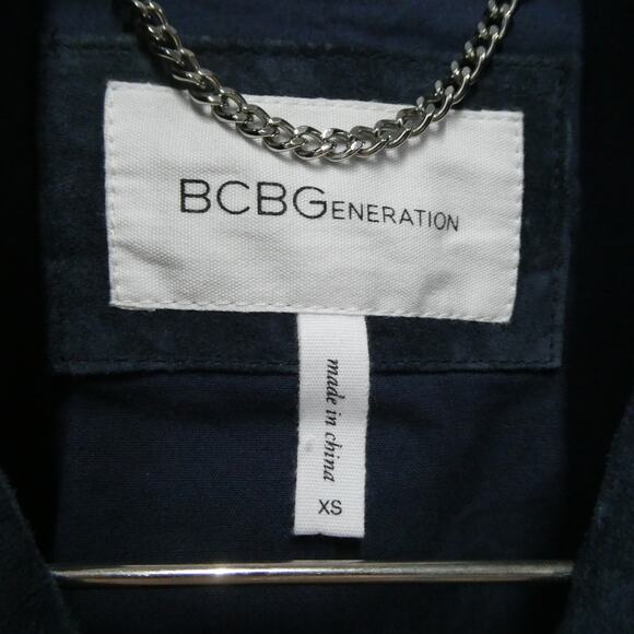 BcBGeneration women's XS navy blue suede leather moto Jacket zipper‎ cuff - Picture 8 of 10